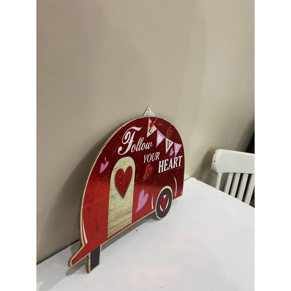 Set of 2 Happy Valentine’s Day Red Truck & Camper Wood Hanging Wall Sign Decor - Picture 5 of 10